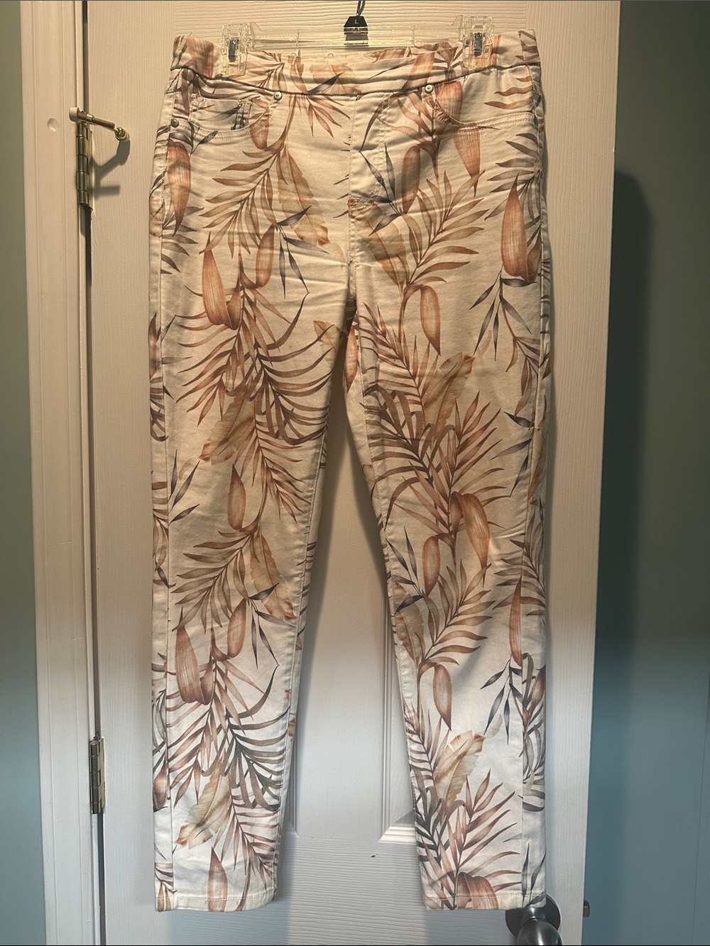 Tribal Cream Pants with Tan & Brown Tropical Leaf Print